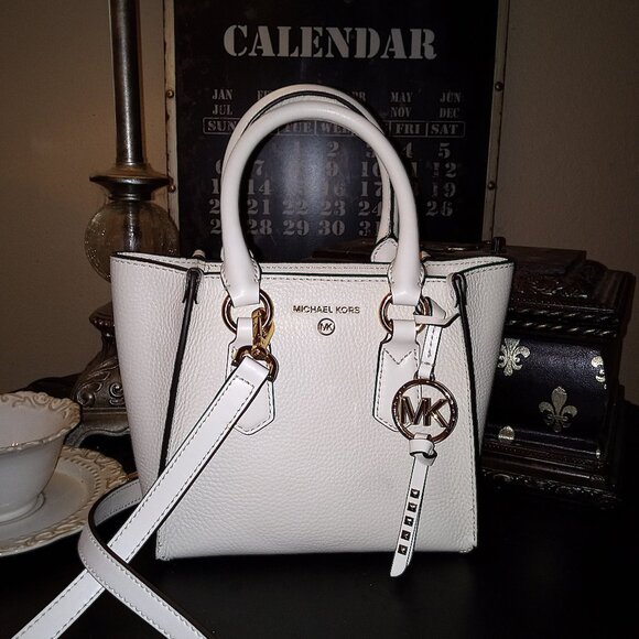 Michael Kors Small Kris Cream Leather Satchel Crossbody - Picture 1 of 5